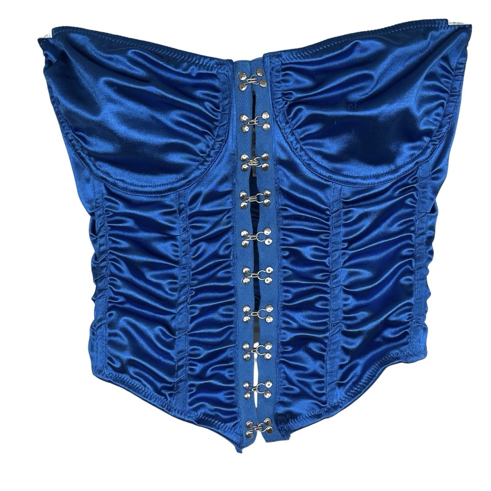 Dolls Kill Club Exx Y2k Disco Royal Satin Corset Top L Indie Sleaze Party 70s